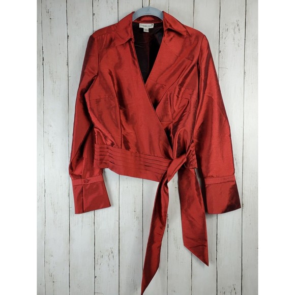 Coldwater Creek Women’s Red Wrap Top Size Small Long Sleeve Shimmery Blouse - Picture 1 of 7